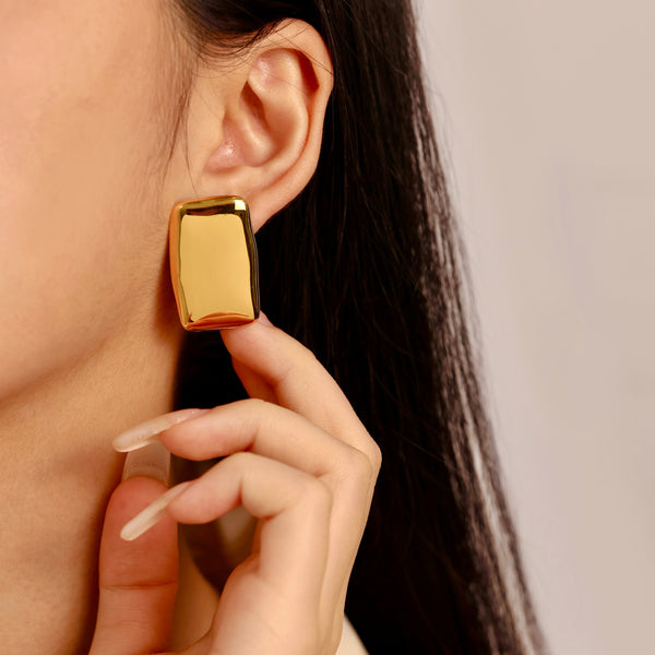 Gold rectangular statement earrings 