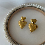gold double hearts drop dangle earrings